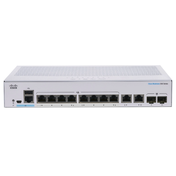 Cisco CBS350-8T-E-2G-NA-RF | Business 350 Series CBS350-8T-E-2G 8 x RJ-45 Ports 10/100/1000Base-T 2 x Combo SFP Ports Layer 3 Managed Rack-mountable Gigabit Ethernet Network Switch Refurbished - Cisco Systems Inc. refurbished available on Gotodirect