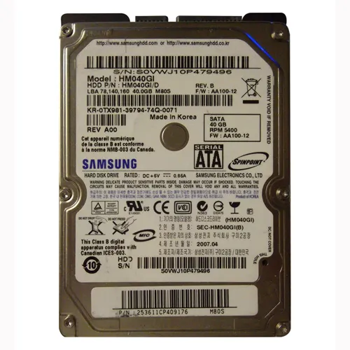 Samsung HM040GI/D | Spinpoint M80S 40GB 5400RPM SATA 1.5Gb/s 8MB Cache 2.5-Inch Hard Drive Refurbished - Samsung refurbished available on Gotodirect