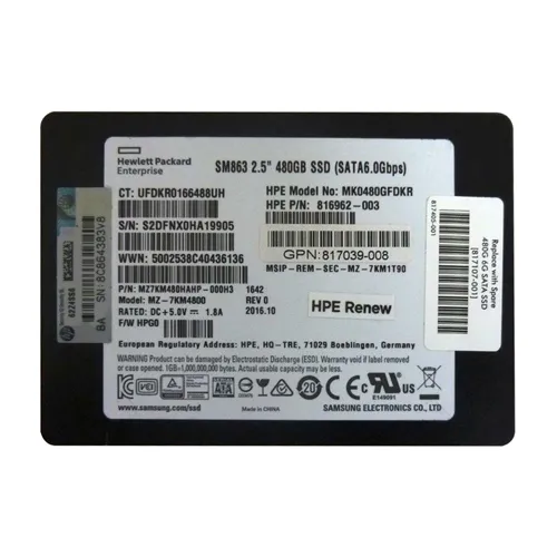 HP 816962-003 | 480GB Multi-Level Cell SATA 6Gb/s Mixed Use-3 2.5-Inch Solid State Drive Refurbished - Hewlett-Packard (ou HP en abrégé) refurbished available on Gotodirect