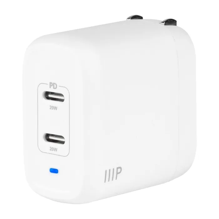 Monoprice 42620 | USB-C Charger 40W 2-port PD GaN Technology Foldable Wall Charger White for iPad Pro iPhone 16/15/14/Plus/Pro/Pro Max Refurbished -  refurbished available on Gotodirect