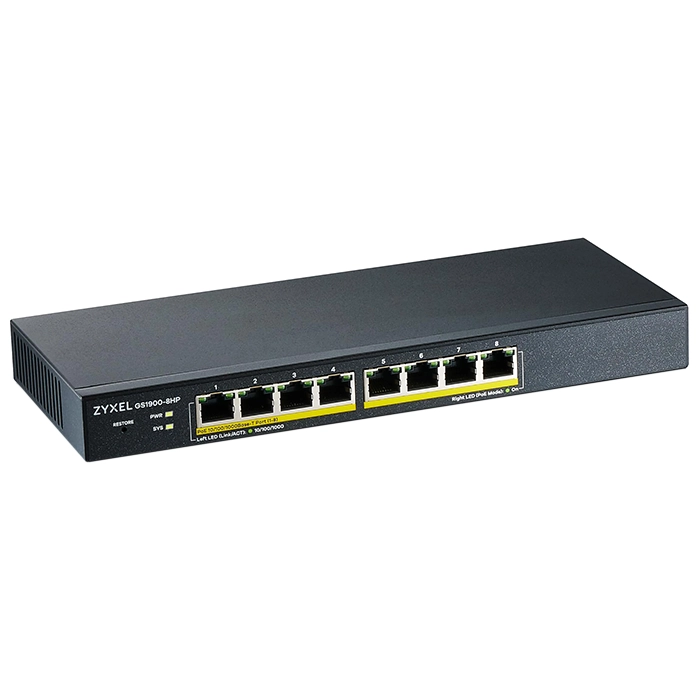 ZyXEL GS1900-8HPREV03F | GS1900-8HP 8-Ports Gigabit Ethernet PoE+ Managed Network Switch Refurbished - Zyxel refurbished available on Gotodirect