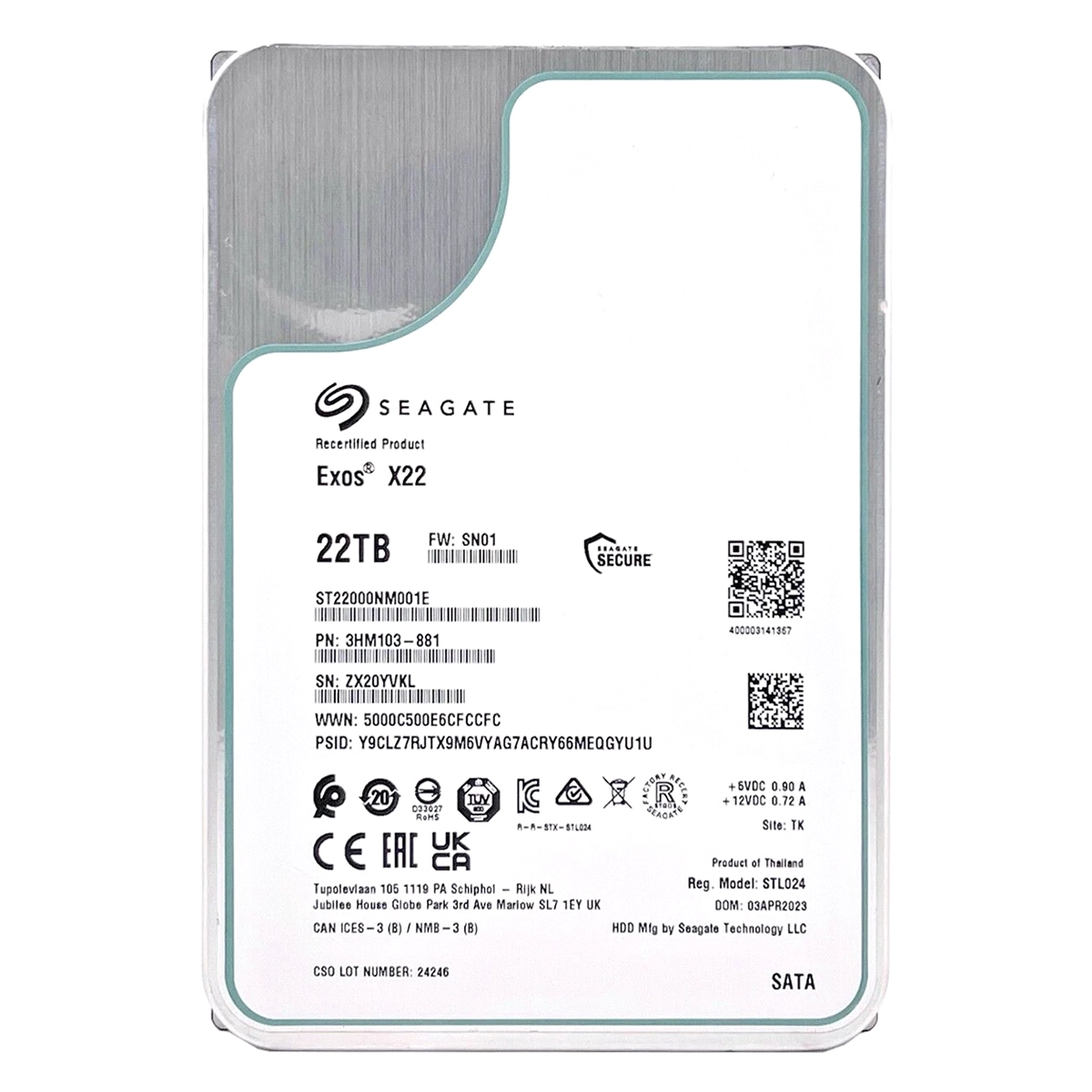 Seagate ST22000NM001E | Exos X22 Series 22TB 7200RPM SATA 6Gb/s 512MB Cache 512e/4kn 3.5-Inch Enterprise Hard Drive Refurbished - Seagate refurbished available on Gotodirect