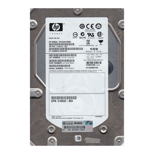 HP 516832-004 | 450GB 15000RPM SAS 6Gb/s Dual Port Hot Swappable 3.5-Inch Hard Drive Refurbished - Hewlett-Packard (ou HP en abrégé) refurbished available on Gotodirect