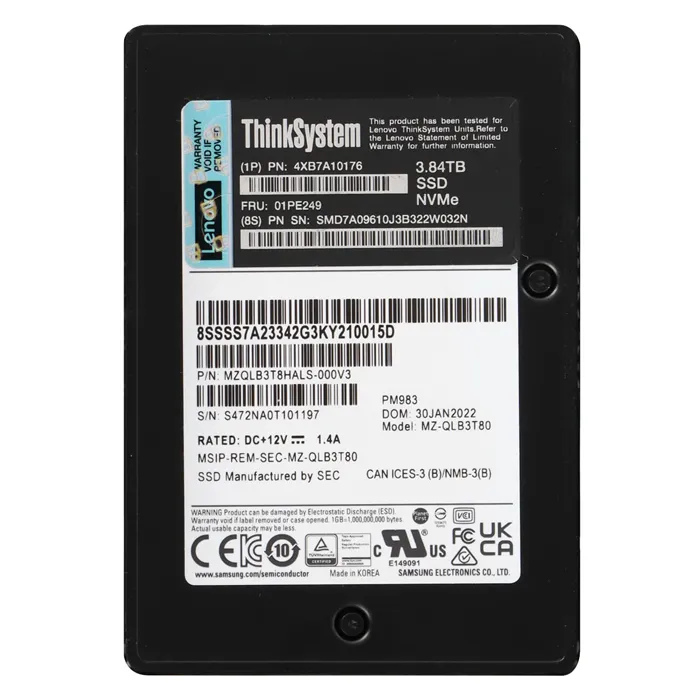 Lenovo 4XB7A10176 | 3.84TB PCI Express 3.0 x4 NVMe Hot Swap U.2 2.5-Inch Internal Solid State Drive Refurbished - Lenovo refurbished available on Gotodirect