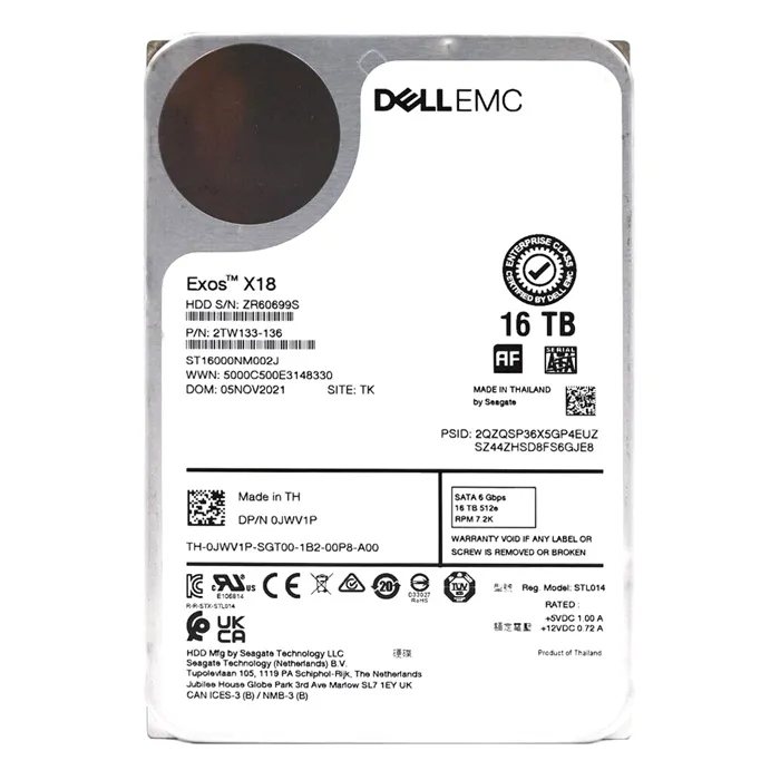 Dell JWV1P | 16TB 7200RPM 6Gb/s SATA Hot Plug 3.5-inch Hard Drive Refurbished - Dell refurbished available on Gotodirect