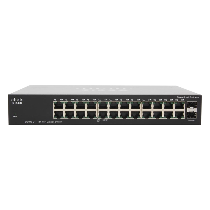 Cisco SG102-24-NA | Small Business 100 Series SG102-24 22 x 10/100/1000Base-T RJ-45 and 2 x 1GbE RJ-45/SFP Combo Ports Layer 2 Unmanaged Rack-mountable Compact Gigabit Ethernet Network Switch Refurbished - Cisco Systems Inc. refurbished available on Gotodirect