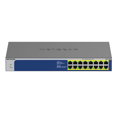Netgear GS516PP-100NAS | 16 x Ports PoE+ 10/100/1000Base-T Layer 2 Unmanaged Desktop Gigabit Ethernet Network Switch Refurbished - Netgear refurbished available on Gotodirect