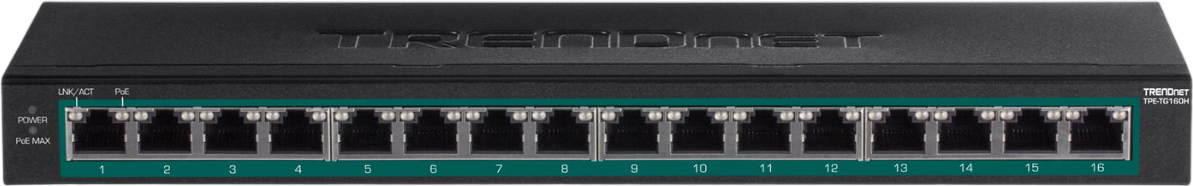 TRENDnet TPE-TG160H/A 16-Port Gigabit POE+ Switch V1.0R - Refurbished Refurbished -  refurbished available on PCLiquidations