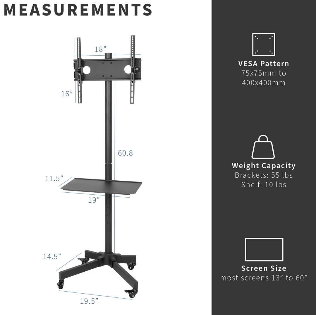 Buy VIVO Black TV Cart for 13"" to 60"" Screens - Black Refurbished - $69.99 VIVO Black TV Cart for 13"" to 60"" Screens - Black Refurbished - refurbished available on PCLiquidations