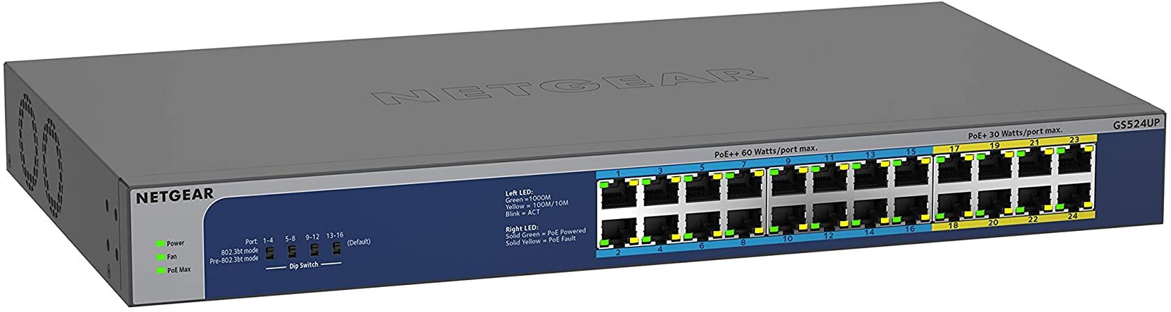 Buy Netgear GS524UP 24-Port PoE++ Gigabit Unmanaged Switch 480W Refurbished - $500.70 Netgear GS524UP 24-Port PoE++ Gigabit Unmanaged Switch 480W Refurbished - Netgear refurbished available on PCLiquidations