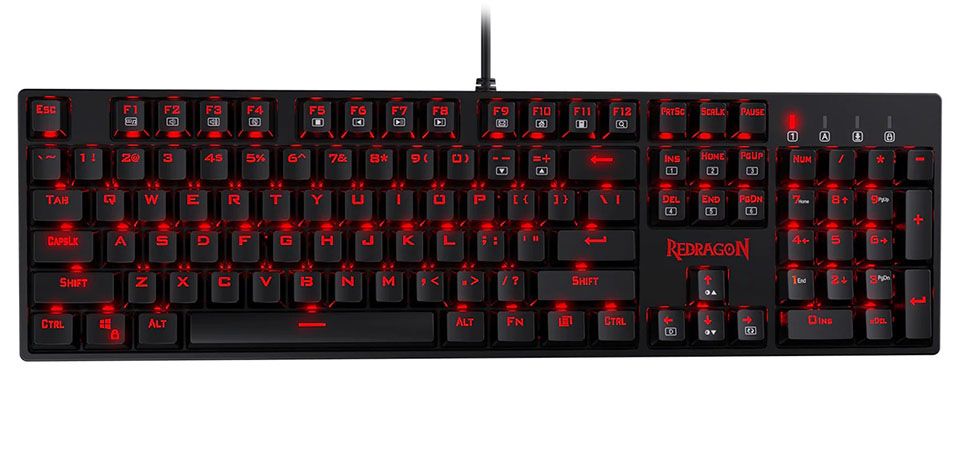 Redragon K582 SURARA Red LED Backlit Mechanical Gaming Keyboard w/ 104 Keys Tactile Blue Switches Refurbished - Redragon refurbished available on PCLiquidations