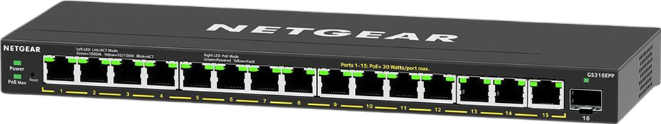 Netgear GS316EPP 16-Port Gigabit PoE+ Managed Switch Refurbished - Netgear refurbished available on PCLiquidations