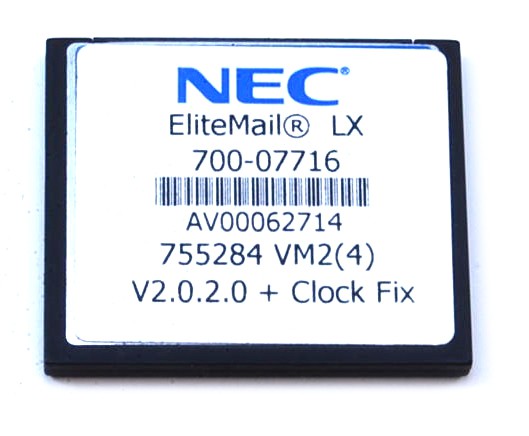 Buy NEC EliteMail LX VM2(4) software CF card (750284/755284) Refurbished - $37.95 NEC EliteMail LX VM2(4) software CF card (750284/755284) Refurbished - NEC (Nippon Electric Company) refurbished available on PCLiquidations
