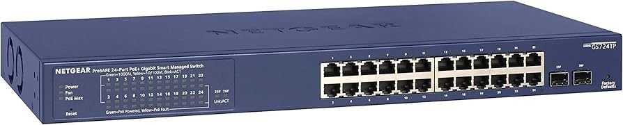 Netgear GS724TP 26-Port Gigabit PoE+ (190W) Managed Smart Switch Refurbished - Netgear refurbished available on PCLiquidations