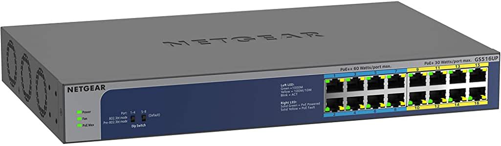 Netgear GS516UP 16-Port Gigabit PoE++ Unmanaged Switch 380W Refurbished - Netgear refurbished available on PCLiquidations
