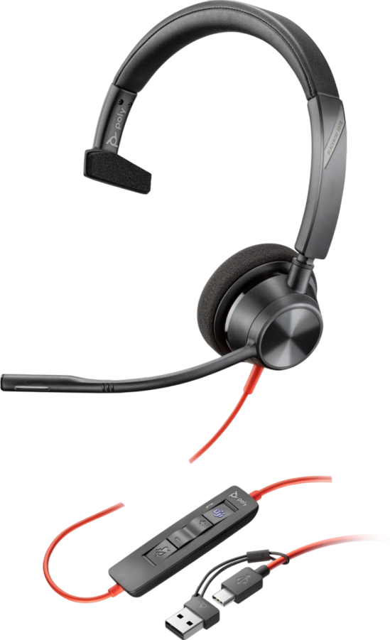 Poly Blackwire 3310 Monaural Microsoft Teams Certified USB-C Headset +USB-C/A Adapter Refurbished - N/A (Il existe plusieurs marques avec le nom "Poly", il refurbished available on PCLiquidations