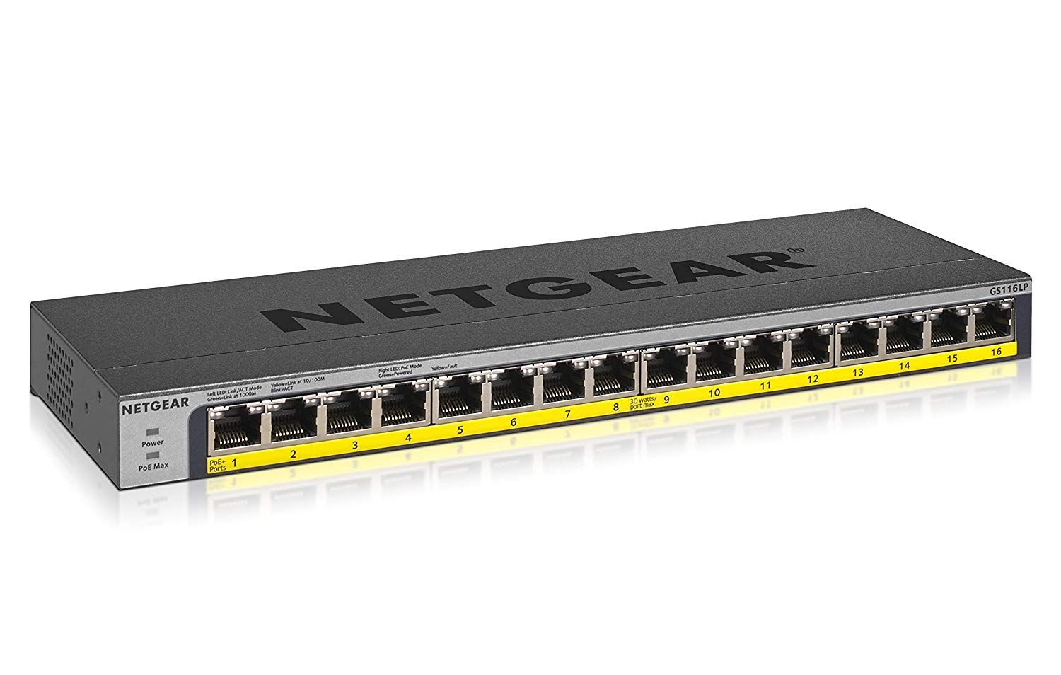 Netgear GS116LP 16-Port PoE/PoE+ Gigabit Ethernet Unmanaged Switch Refurbished - Netgear refurbished available on PCLiquidations