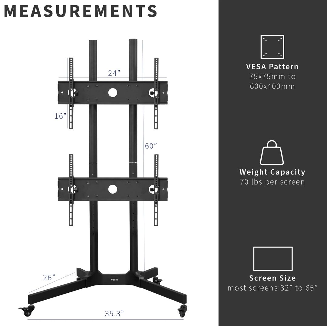 VIVO Dual Screen Cart for 32"" to 65"" TVs Refurbished -  refurbished available on PCLiquidations