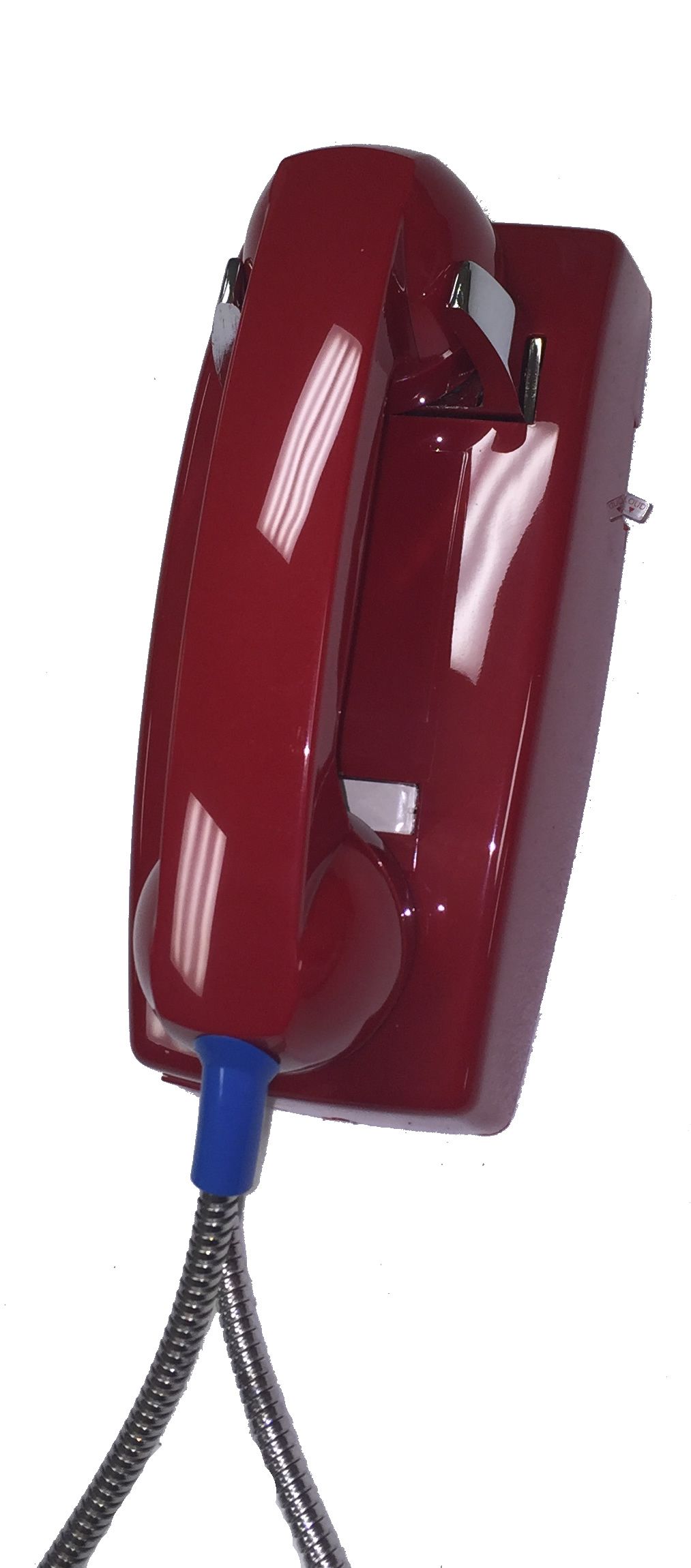 Cortelco 2554 Red No Dial Armored Wall Phone w/ Metal Cradle - New Refurbished - Cortelco refurbished available on PCLiquidations