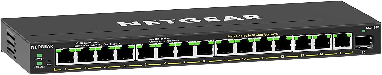 Netgear GS316EP 16-Port Gigabit PoE+ Managed Switch Refurbished - Netgear refurbished available on PCLiquidations