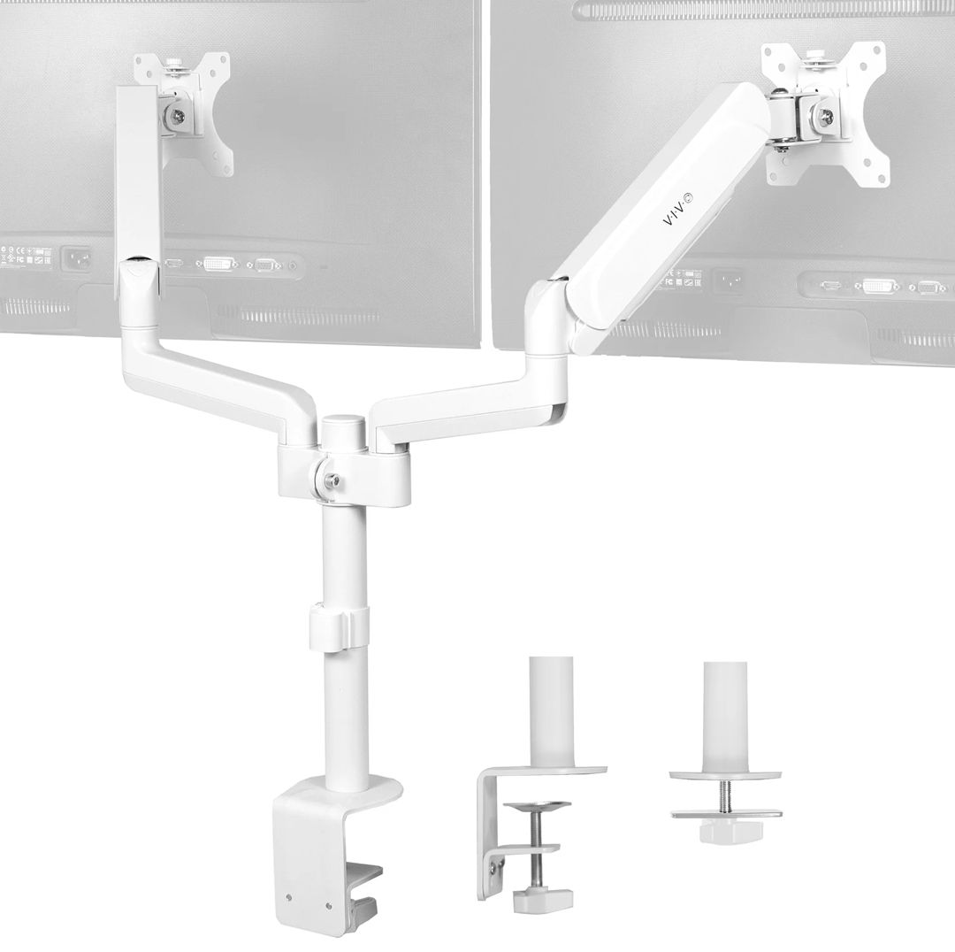 VIVO Pneumatic Arm Dual Monitor Desk Mount - White Refurbished -  refurbished available on PCLiquidations