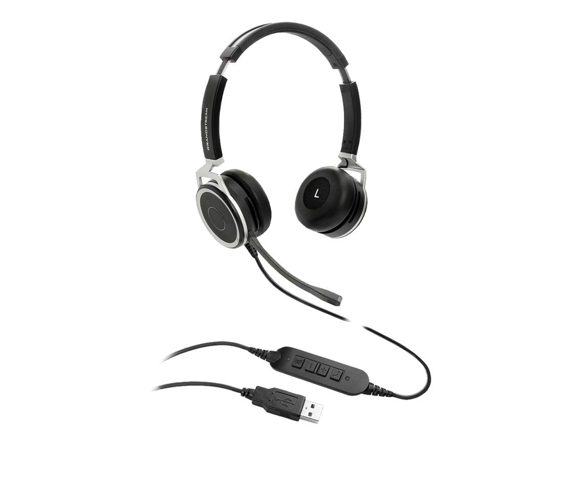 Grandstream GUV3005 USB-A Premium Corded Dual Ear Headset Refurbished - Grandstream refurbished available on PCLiquidations